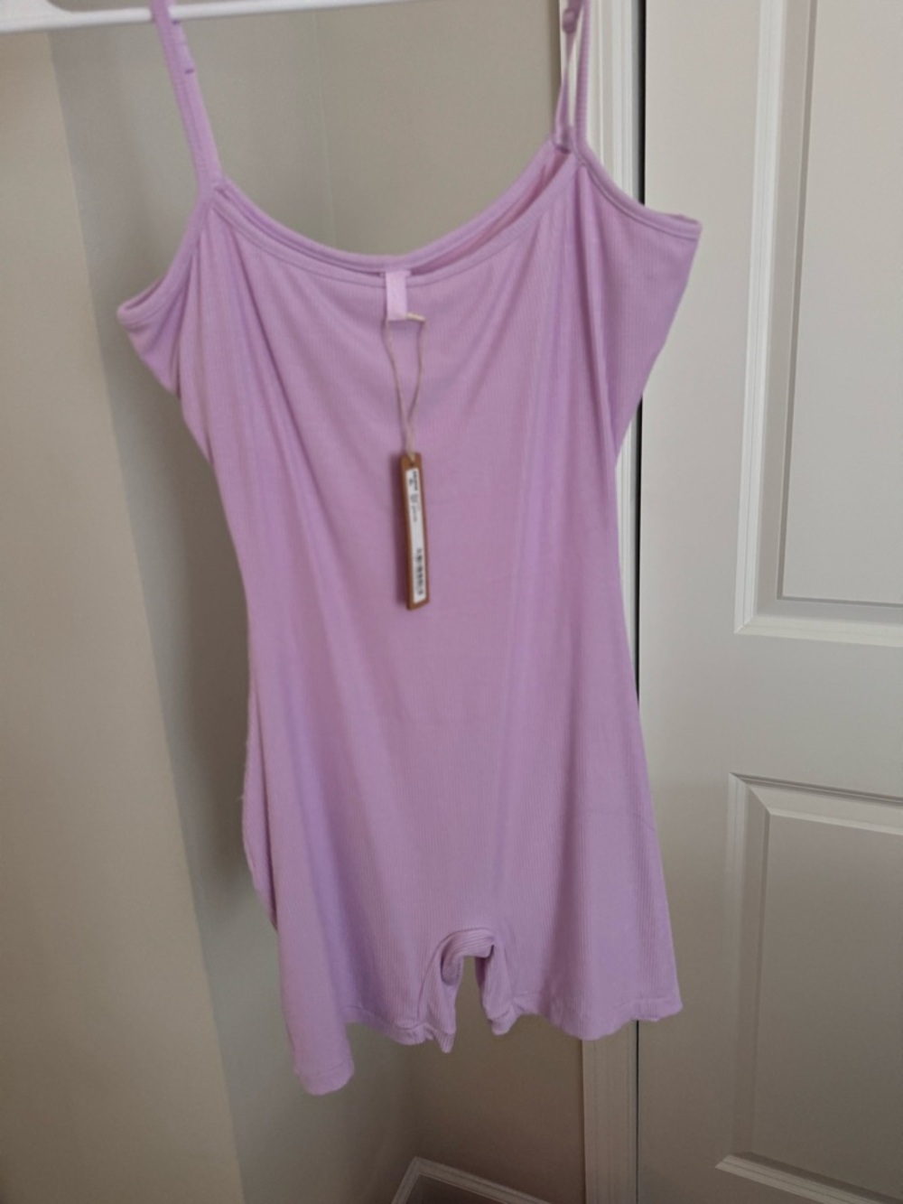 SKIMS Lavender Ribbed Spaghetti-Strap Romper Top